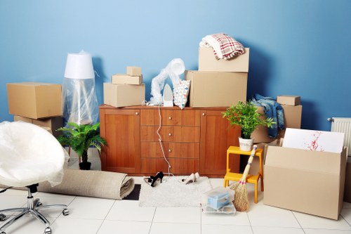 Boxes, protective wrapping, and moving supplies for a Kennington move