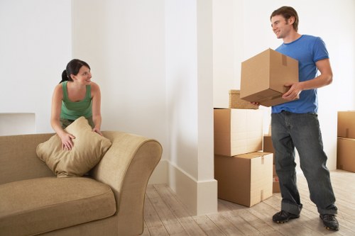 Packed boxes and furniture ready for a local relocation service